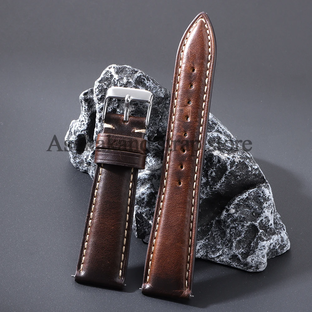 18mm 19mm 20mm 21mm 22mm Universal Vintage Oil Wax Leather Watch Straps Brown Head Layer Watch Band Men Accessories Pin Buckle