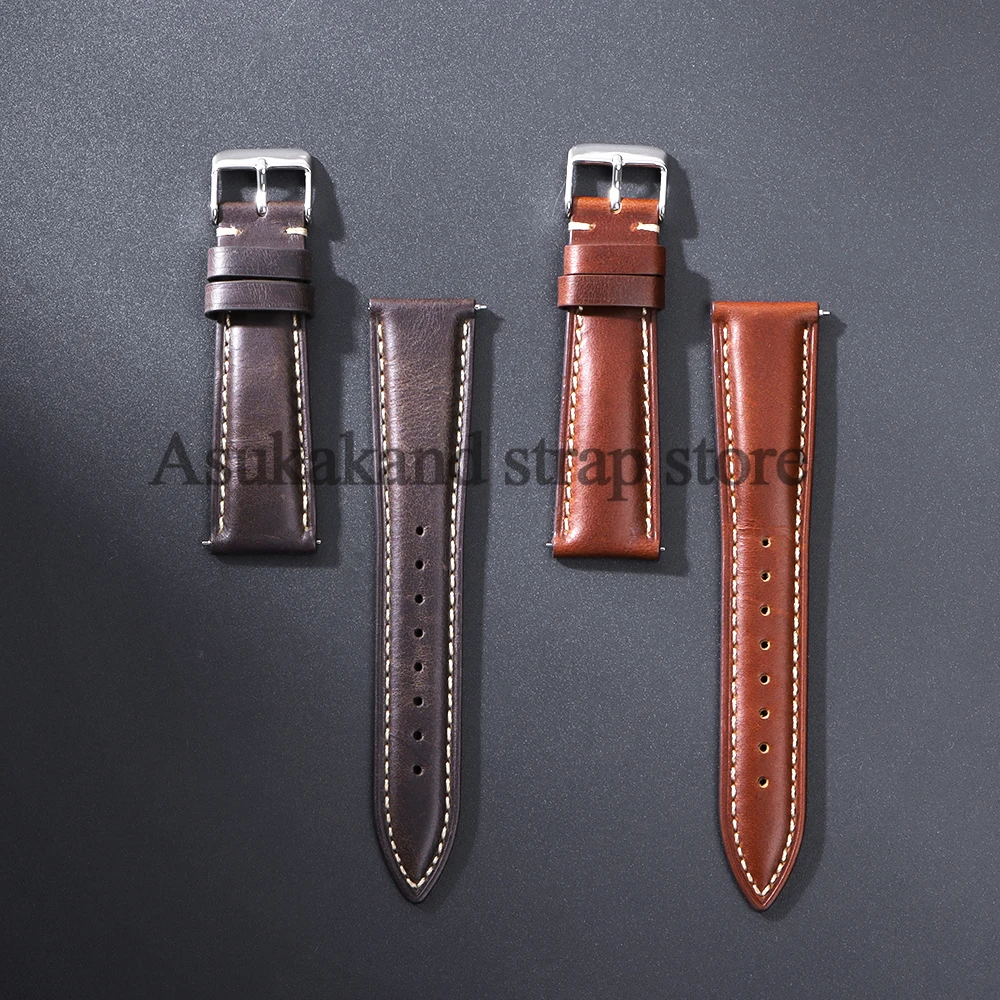 18mm 19mm 20mm 21mm 22mm Universal Vintage Oil Wax Leather Watch Straps Brown Head Layer Watch Band Men Accessories Pin Buckle