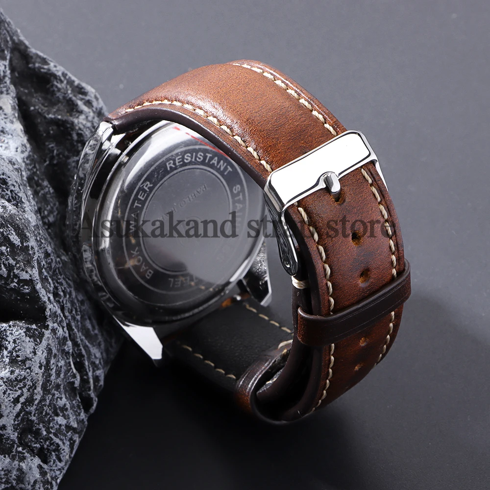 18mm 19mm 20mm 21mm 22mm Universal Vintage Oil Wax Leather Watch Straps Brown Head Layer Watch Band Men Accessories Pin Buckle