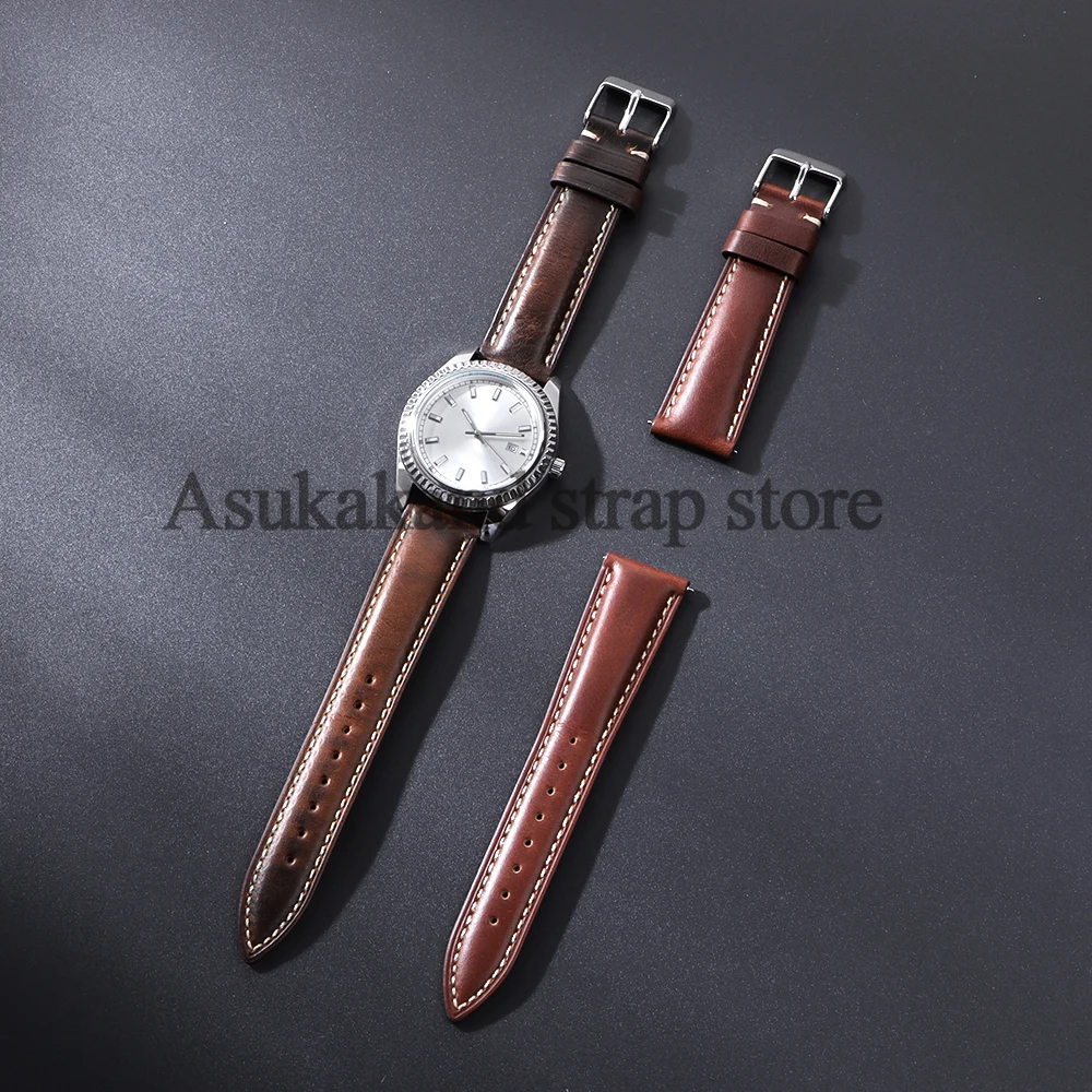18mm 19mm 20mm 21mm 22mm Universal Vintage Oil Wax Leather Watch Straps Brown Head Layer Watch Band Men Accessories Pin Buckle