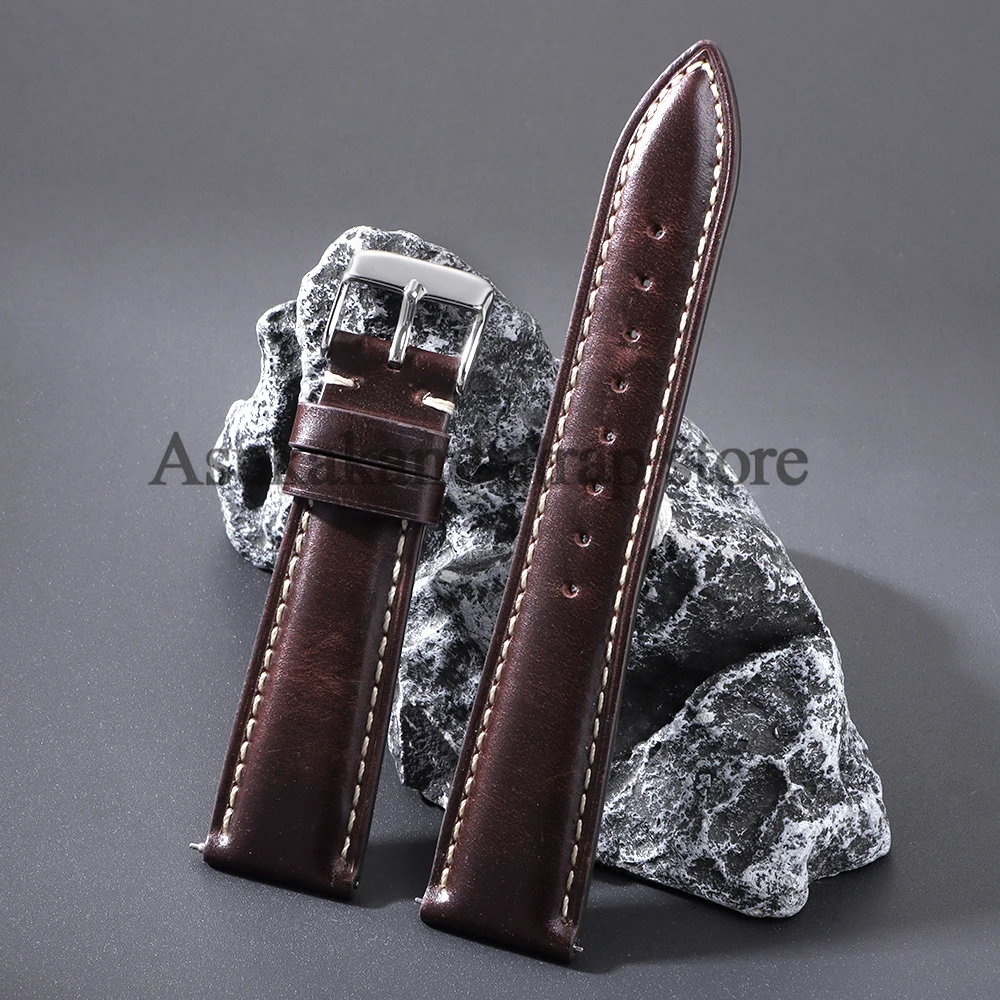18mm 19mm 20mm 21mm 22mm Universal Vintage Oil Wax Leather Watch Straps Brown Head Layer Watch Band Men Accessories Pin Buckle