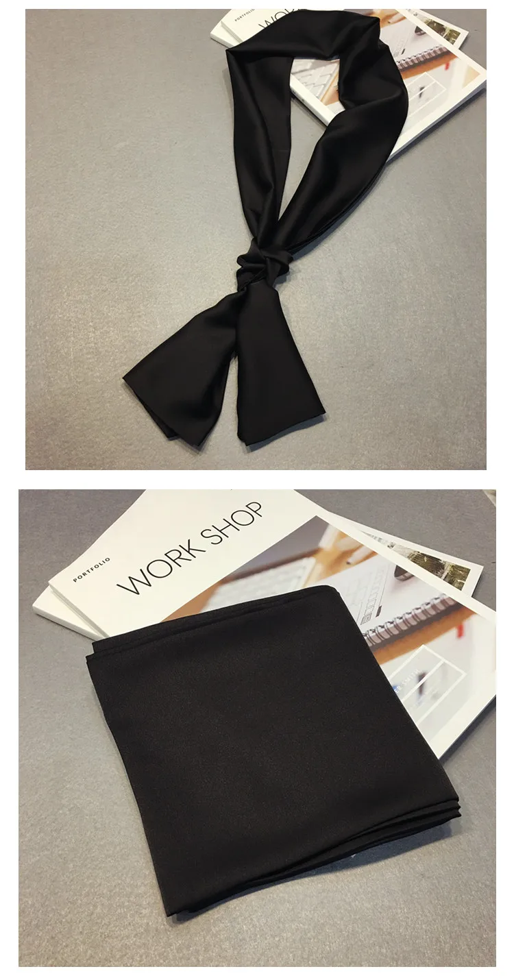 Fashion Neckerchief Women Headband Hair Scarf Silk Satin Bag Scarves Female 145*15cm Long Wraps Black Red Pink Scarfs For Ladies