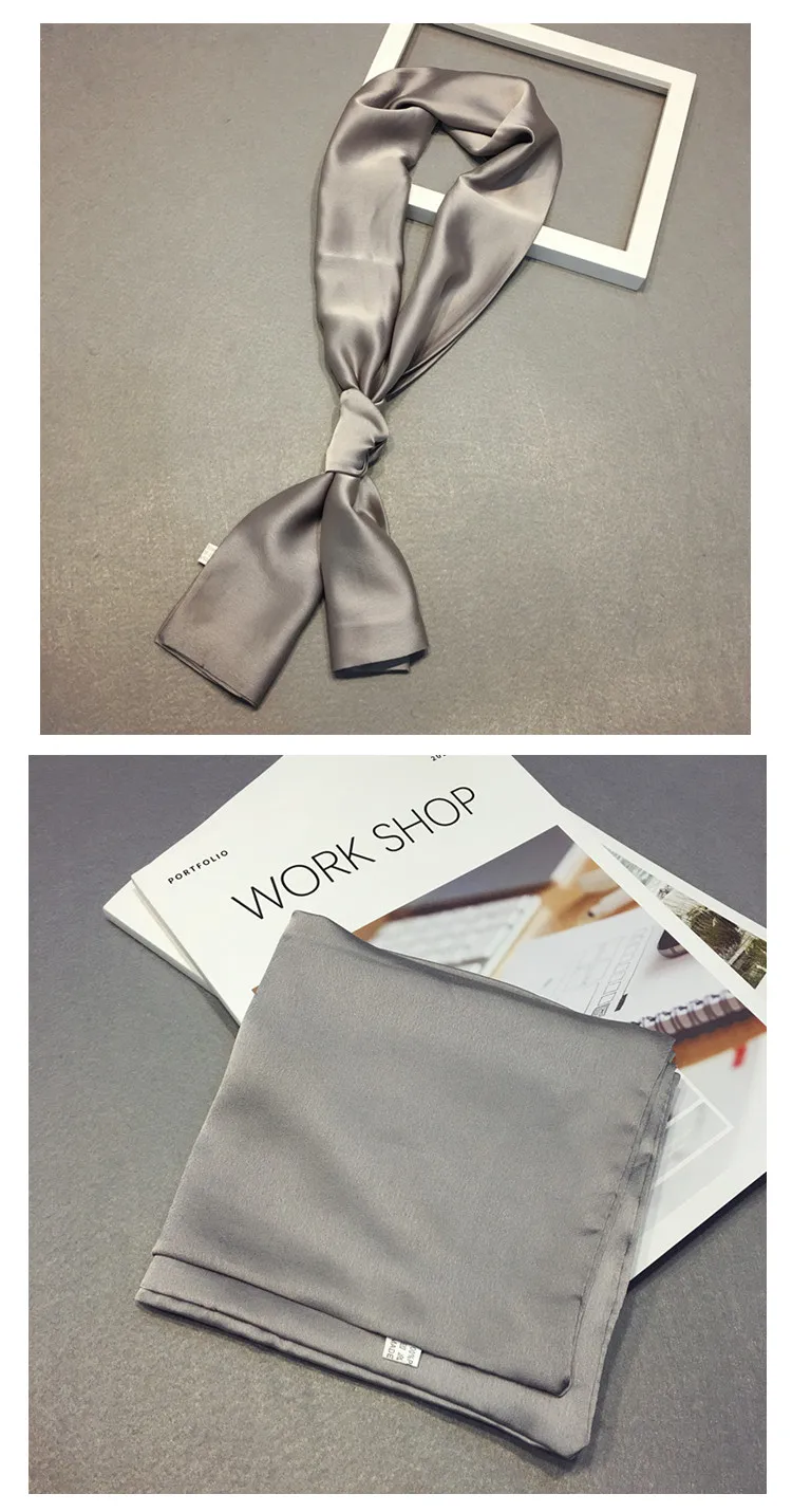 Fashion Neckerchief Women Headband Hair Scarf Silk Satin Bag Scarves Female 145*15cm Long Wraps Black Red Pink Scarfs For Ladies