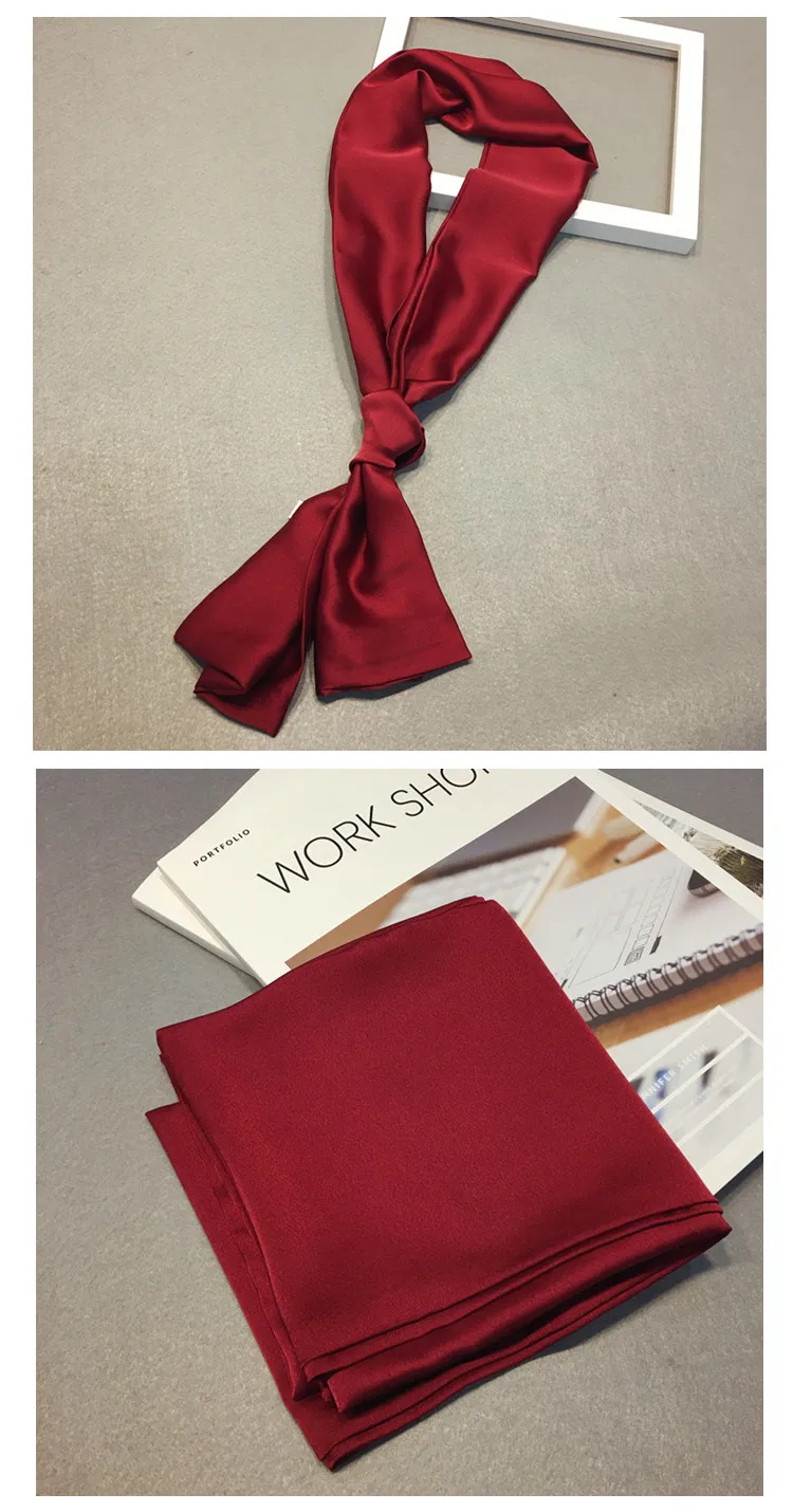 Fashion Neckerchief Women Headband Hair Scarf Silk Satin Bag Scarves Female 145*15cm Long Wraps Black Red Pink Scarfs For Ladies