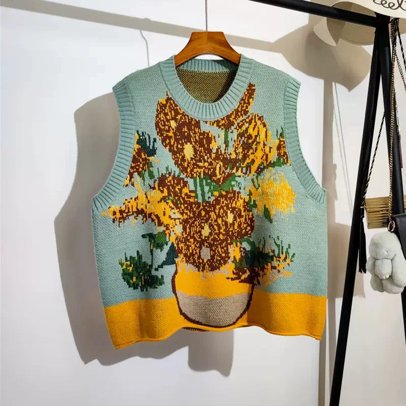 Korean Style Pink Peach Blossom Knitted Vest For Women Fashion Flower Embroidery Sweater Vest O Neck Pullover Knitwear