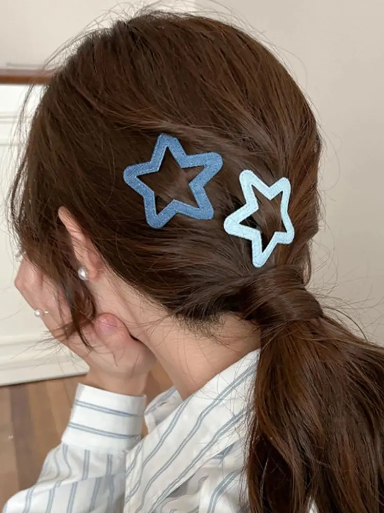 2pc Hot Fashion Denim Heart Star BB Hairpin Hair Side Clips for Women Girls Child Gift Hair Accessories Headwear Ornament