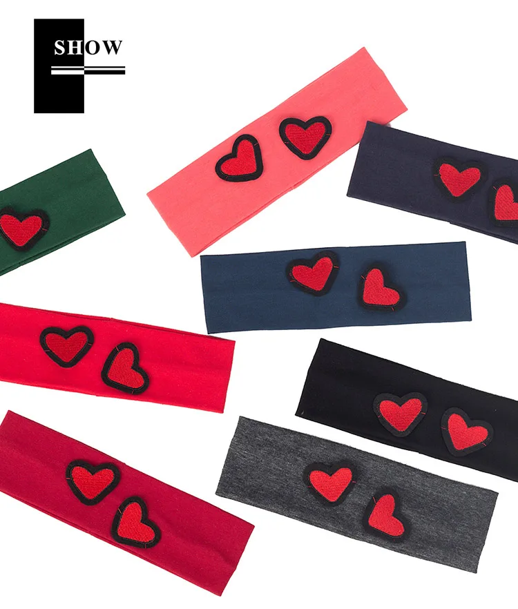 Fashion Kids Cut Love Applique Headband Baby Girls Soft Cotton Plain Flat Hairband Children Accessories Elastic Hair Bands