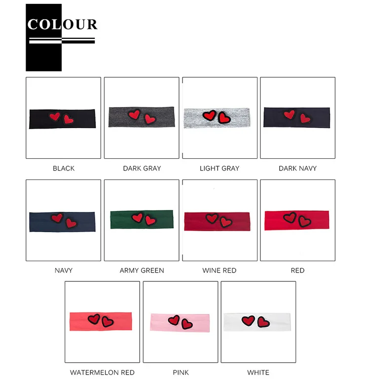 Fashion Kids Cut Love Applique Headband Baby Girls Soft Cotton Plain Flat Hairband Children Accessories Elastic Hair Bands