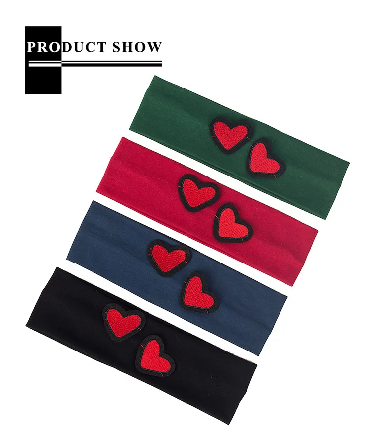 Fashion Kids Cut Love Applique Headband Baby Girls Soft Cotton Plain Flat Hairband Children Accessories Elastic Hair Bands