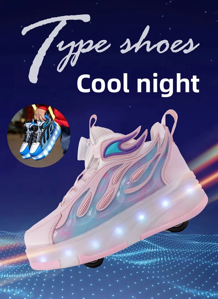 Roller Sneakers Kid Sport Gym Footwear Roller Skates 4 Wheels USB Charge Illuminated Shoes Boys Girls Casual Skateboard Shoes