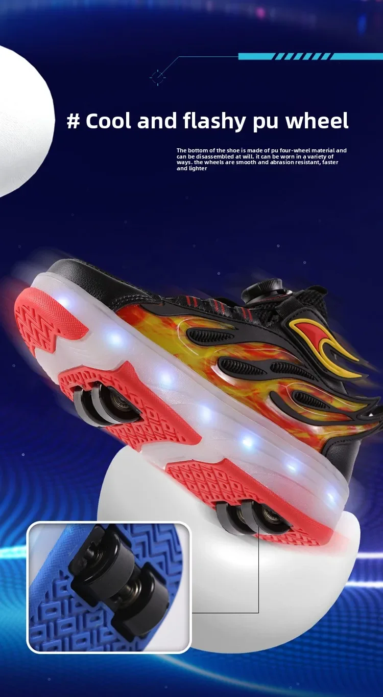 Roller Sneakers Kid Sport Gym Footwear Roller Skates 4 Wheels USB Charge Illuminated Shoes Boys Girls Casual Skateboard Shoes