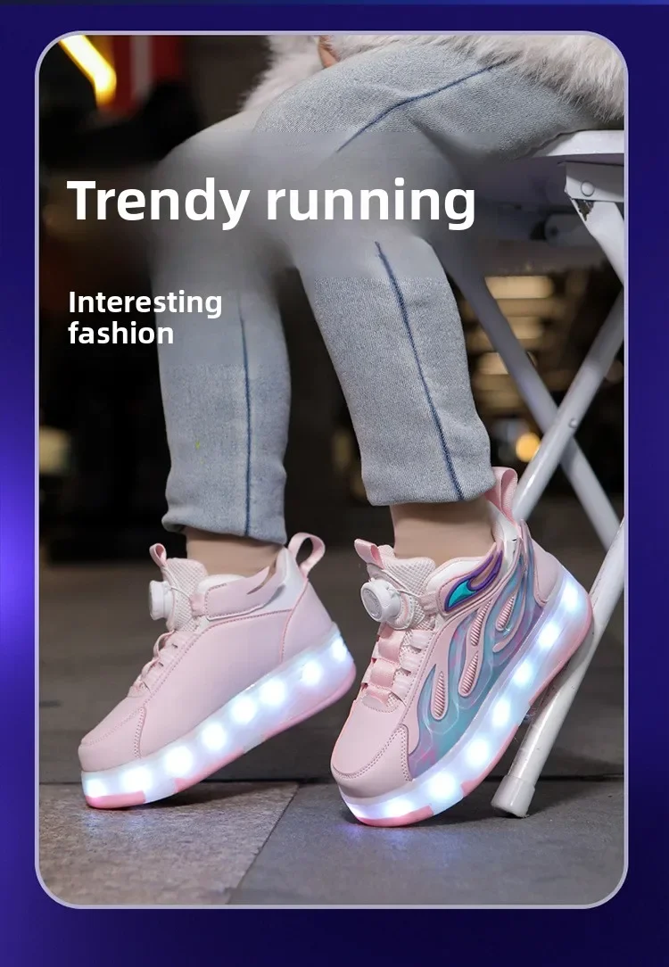 Roller Sneakers Kid Sport Gym Footwear Roller Skates 4 Wheels USB Charge Illuminated Shoes Boys Girls Casual Skateboard Shoes