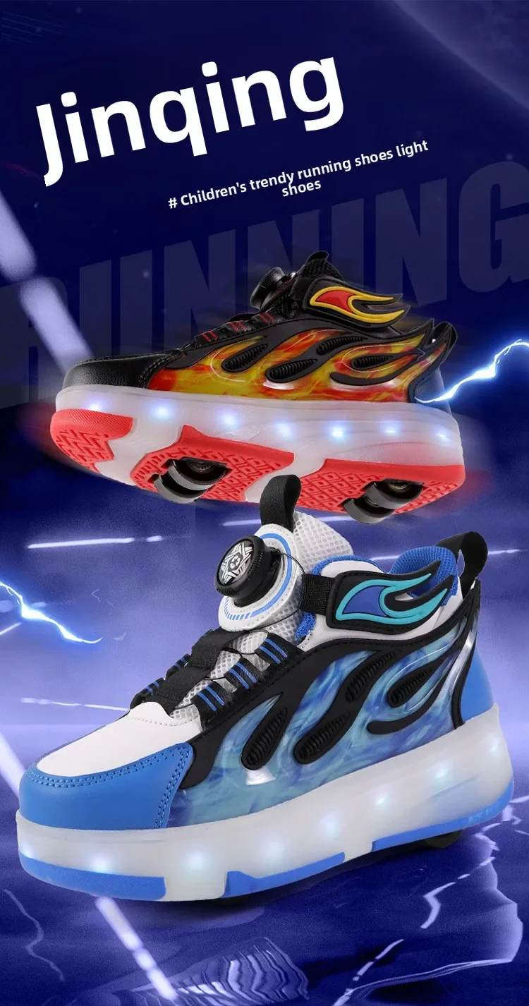 Roller Sneakers Kid Sport Gym Footwear Roller Skates 4 Wheels USB Charge Illuminated Shoes Boys Girls Casual Skateboard Shoes