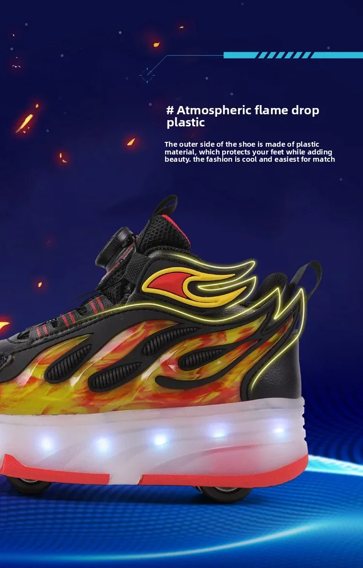 Roller Sneakers Kid Sport Gym Footwear Roller Skates 4 Wheels USB Charge Illuminated Shoes Boys Girls Casual Skateboard Shoes