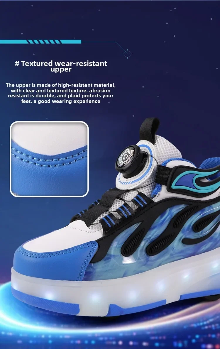 Roller Sneakers Kid Sport Gym Footwear Roller Skates 4 Wheels USB Charge Illuminated Shoes Boys Girls Casual Skateboard Shoes