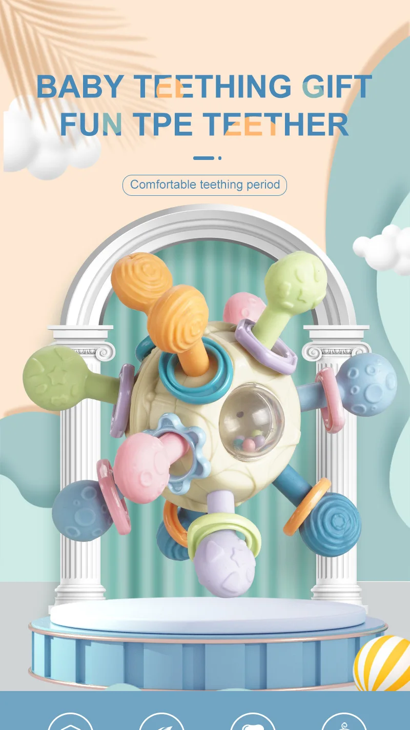 Baby Toys 0 12 Months Rotating Rattle Ball Grasping Activity Baby Development Toy Silicone Teether Baby Sensory Toys for Babies