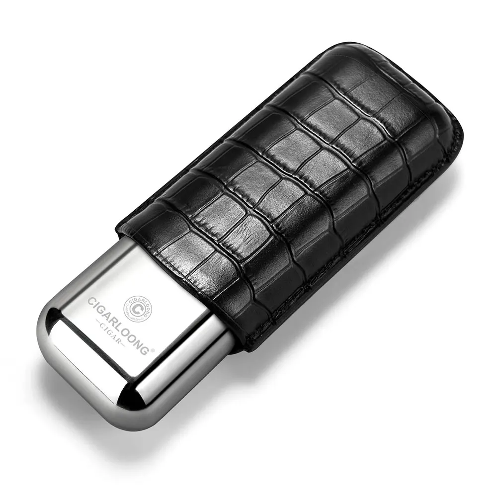 Stainless Steel Cigar Case Humidor Anti-pressure Luxury Cow Leather Cigar Humidor Case Moisturizing Portable Travel Cigar Case