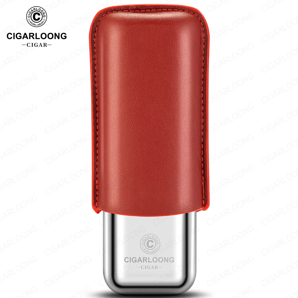 Stainless Steel Cigar Case Humidor Anti-pressure Luxury Cow Leather Cigar Humidor Case Moisturizing Portable Travel Cigar Case