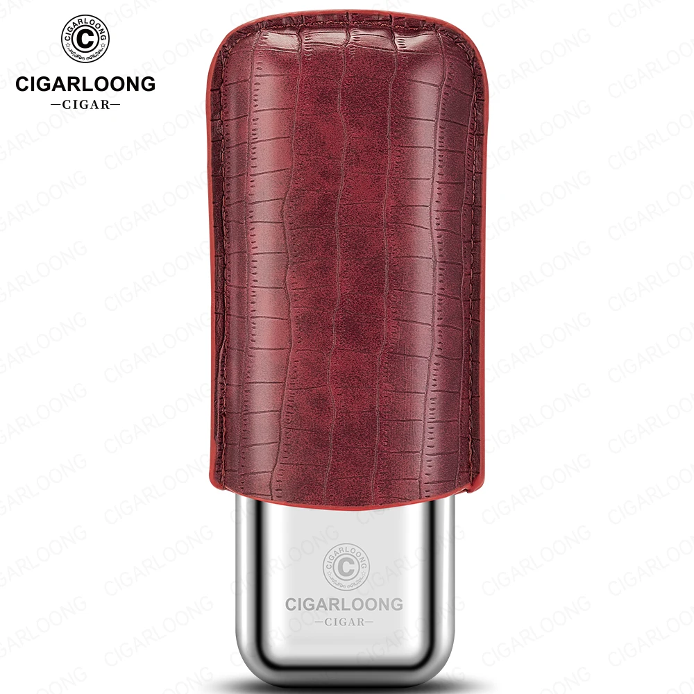 Stainless Steel Cigar Case Humidor Anti-pressure Luxury Cow Leather Cigar Humidor Case Moisturizing Portable Travel Cigar Case