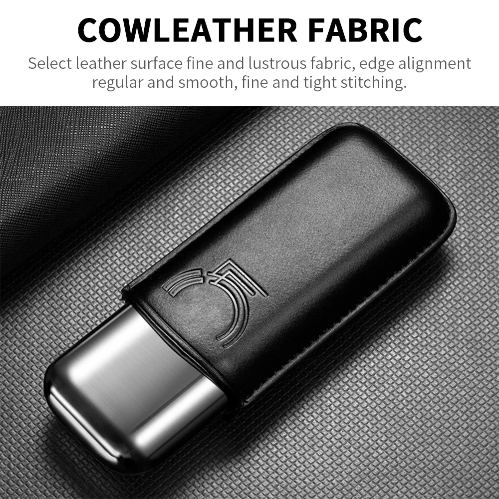 Stainless Steel Cigar Case Humidor Anti-pressure Luxury Cow Leather Cigar Humidor Case Moisturizing Portable Travel Cigar Case