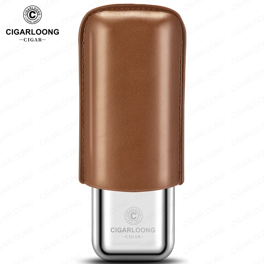 Stainless Steel Cigar Case Humidor Anti-pressure Luxury Cow Leather Cigar Humidor Case Moisturizing Portable Travel Cigar Case
