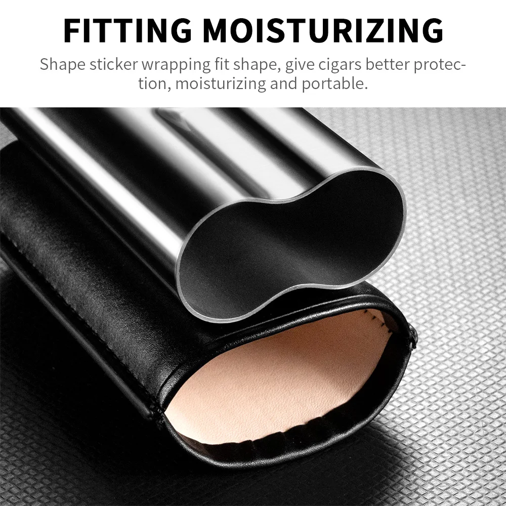 Stainless Steel Cigar Case Humidor Anti-pressure Luxury Cow Leather Cigar Humidor Case Moisturizing Portable Travel Cigar Case