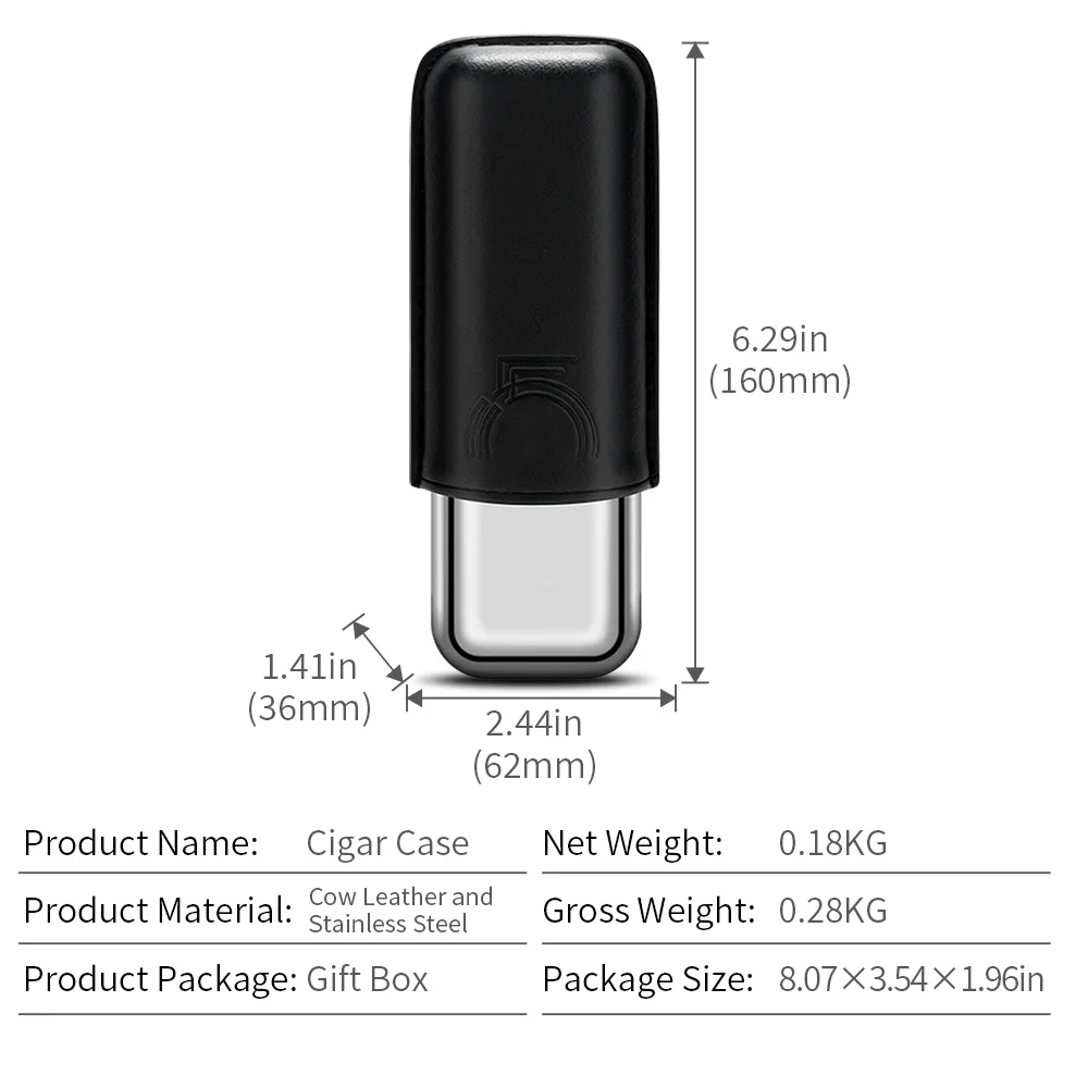 Stainless Steel Cigar Case Humidor Anti-pressure Luxury Cow Leather Cigar Humidor Case Moisturizing Portable Travel Cigar Case