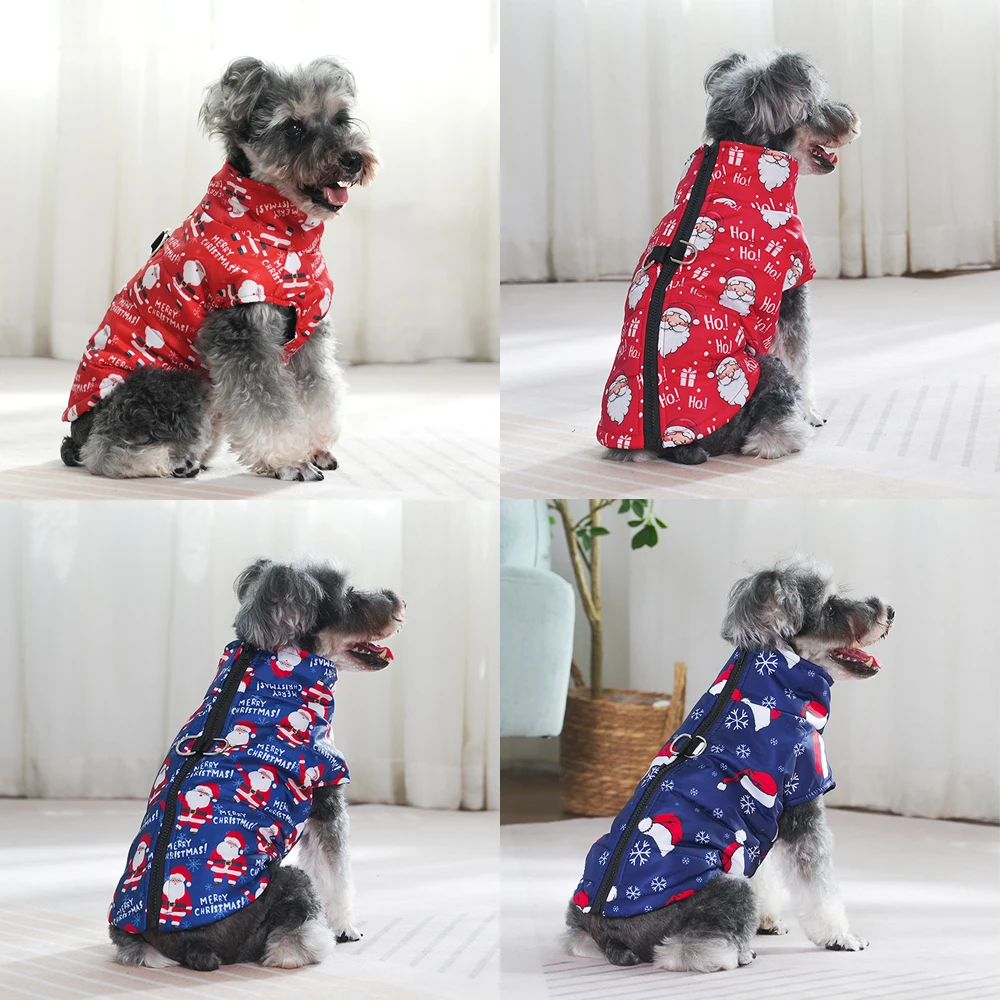 Warm Dog Clothes Autumn Winter Pet Jaket for Small Medium Dogs Cats Cute Santa Claus Print Puppy Outfits Pug Christmas Costume