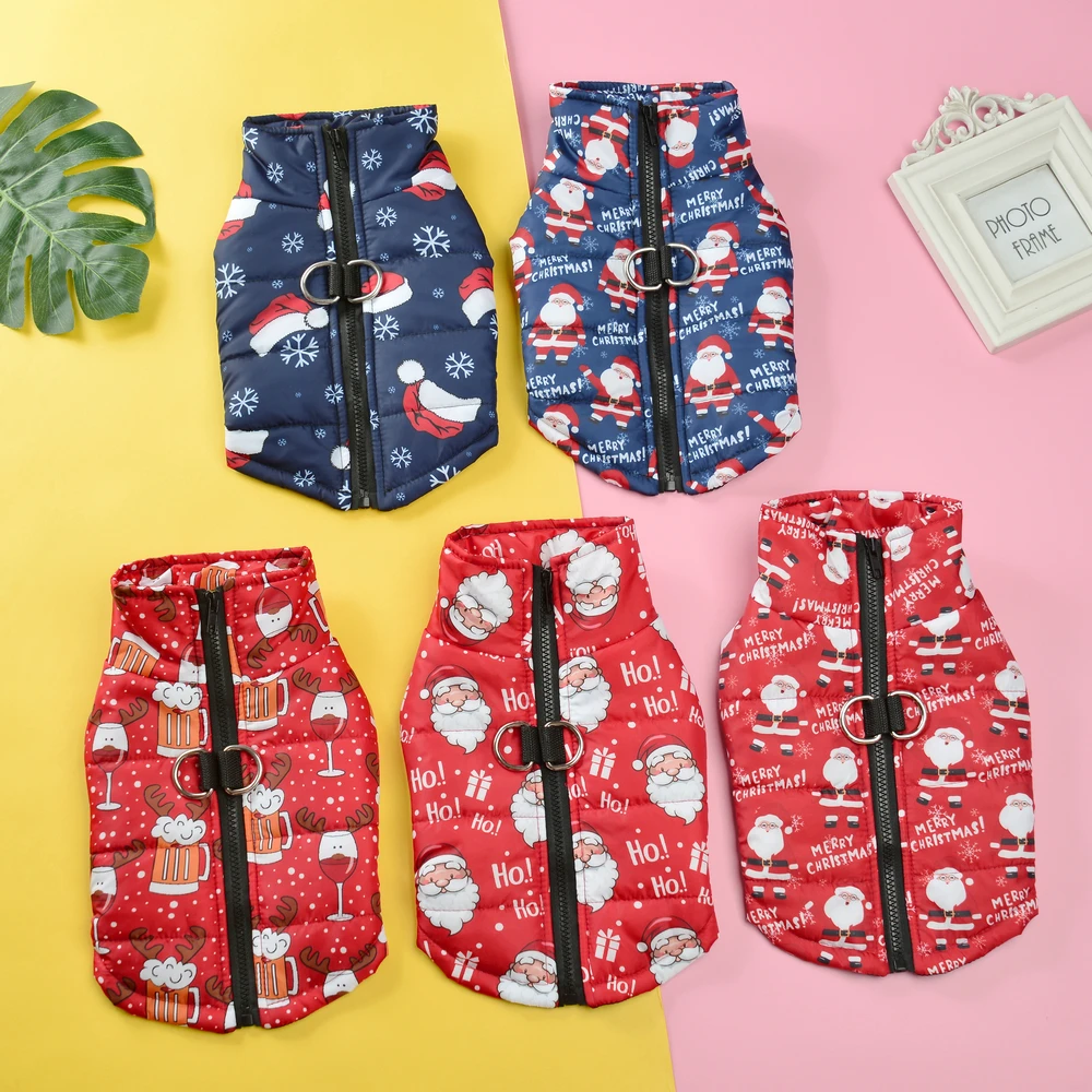 Warm Dog Clothes Autumn Winter Pet Jaket for Small Medium Dogs Cats Cute Santa Claus Print Puppy Outfits Pug Christmas Costume