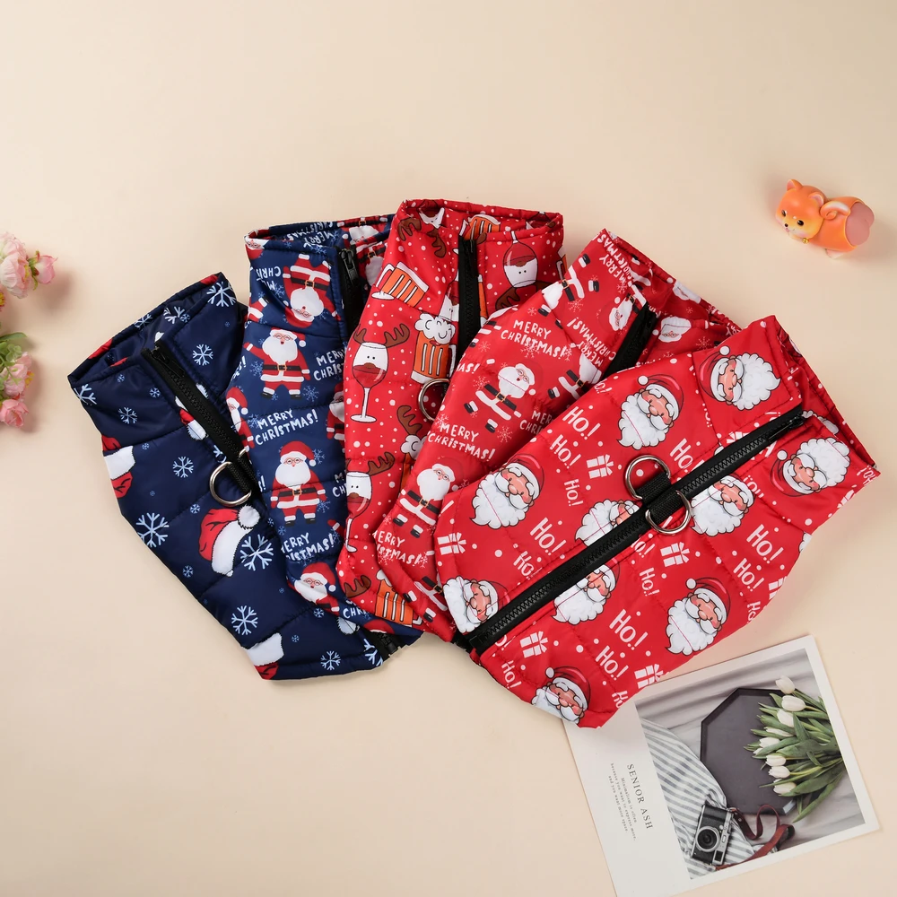 Warm Dog Clothes Autumn Winter Pet Jaket for Small Medium Dogs Cats Cute Santa Claus Print Puppy Outfits Pug Christmas Costume