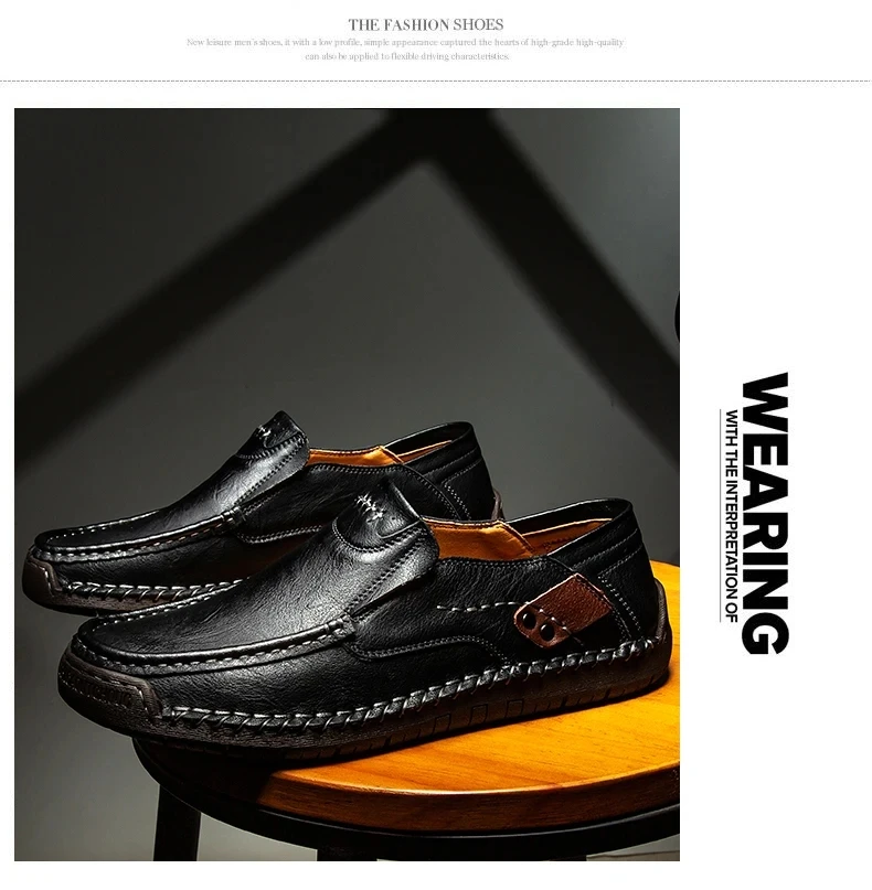 New Fashion Men Casual Shoes Handmade Leather Loafers Comfortable Men's Shoes Quality Split Leather Flat Driving Shoes Size 48