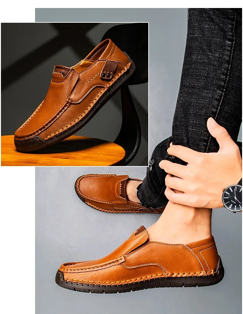 New Fashion Men Casual Shoes Handmade Leather Loafers Comfortable Men's Shoes Quality Split Leather Flat Driving Shoes Size 48