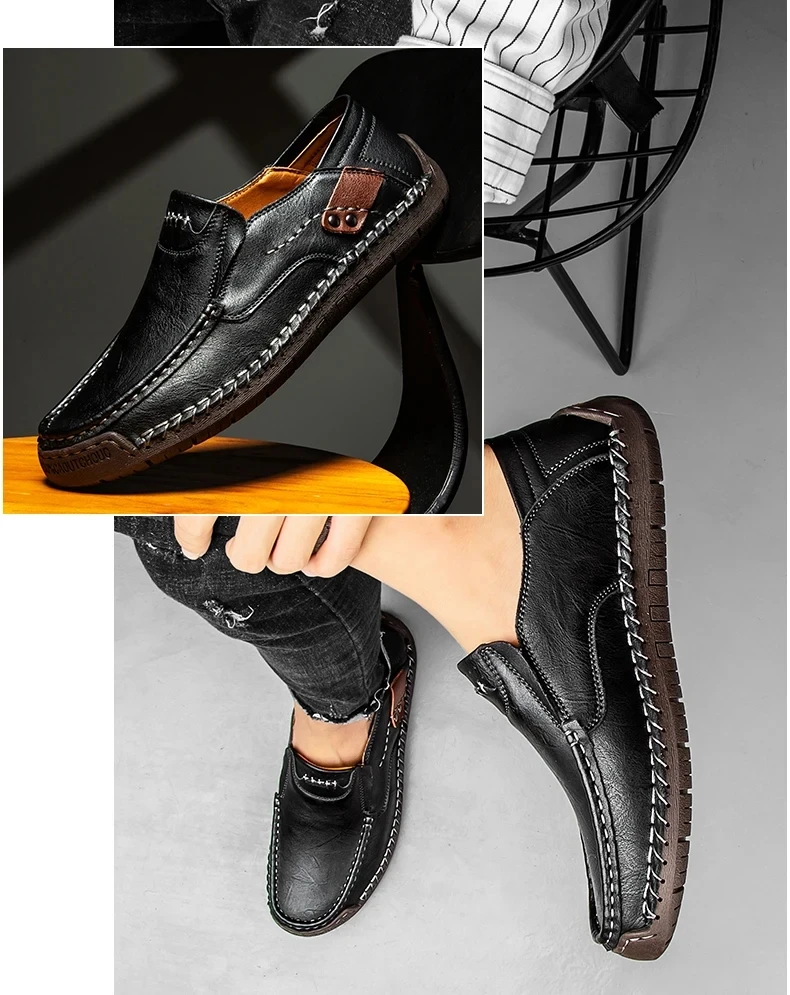 New Fashion Men Casual Shoes Handmade Leather Loafers Comfortable Men's Shoes Quality Split Leather Flat Driving Shoes Size 48