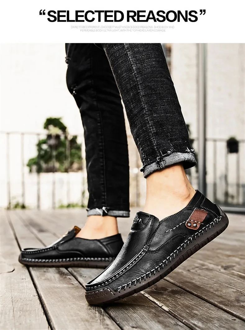 New Fashion Men Casual Shoes Handmade Leather Loafers Comfortable Men's Shoes Quality Split Leather Flat Driving Shoes Size 48