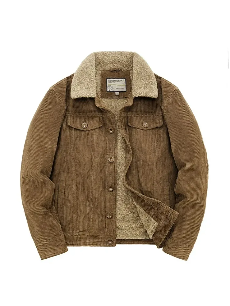 Harajuku Male Cotton Jackets Padded Warm Loose Parka Coat Corduroy Short Jacket Man Solid Fur Collar Windbreaker Winter Fleece