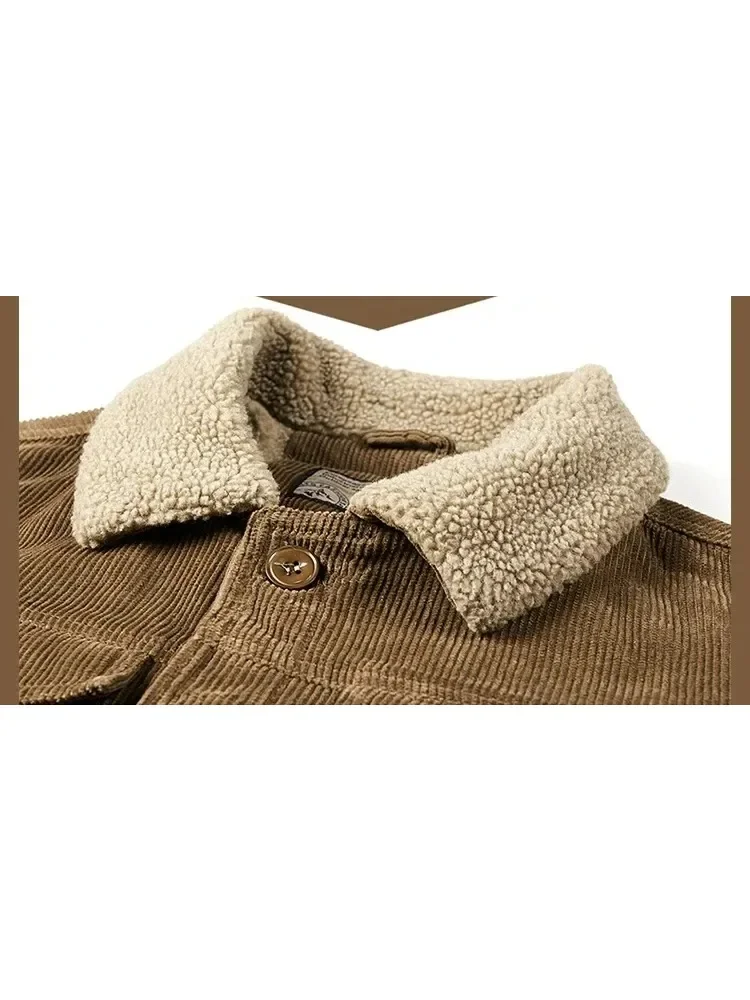 Harajuku Male Cotton Jackets Padded Warm Loose Parka Coat Corduroy Short Jacket Man Solid Fur Collar Windbreaker Winter Fleece