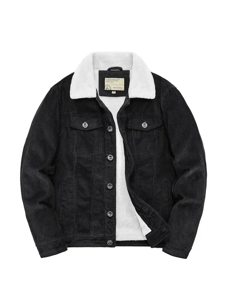 Harajuku Male Cotton Jackets Padded Warm Loose Parka Coat Corduroy Short Jacket Man Solid Fur Collar Windbreaker Winter Fleece