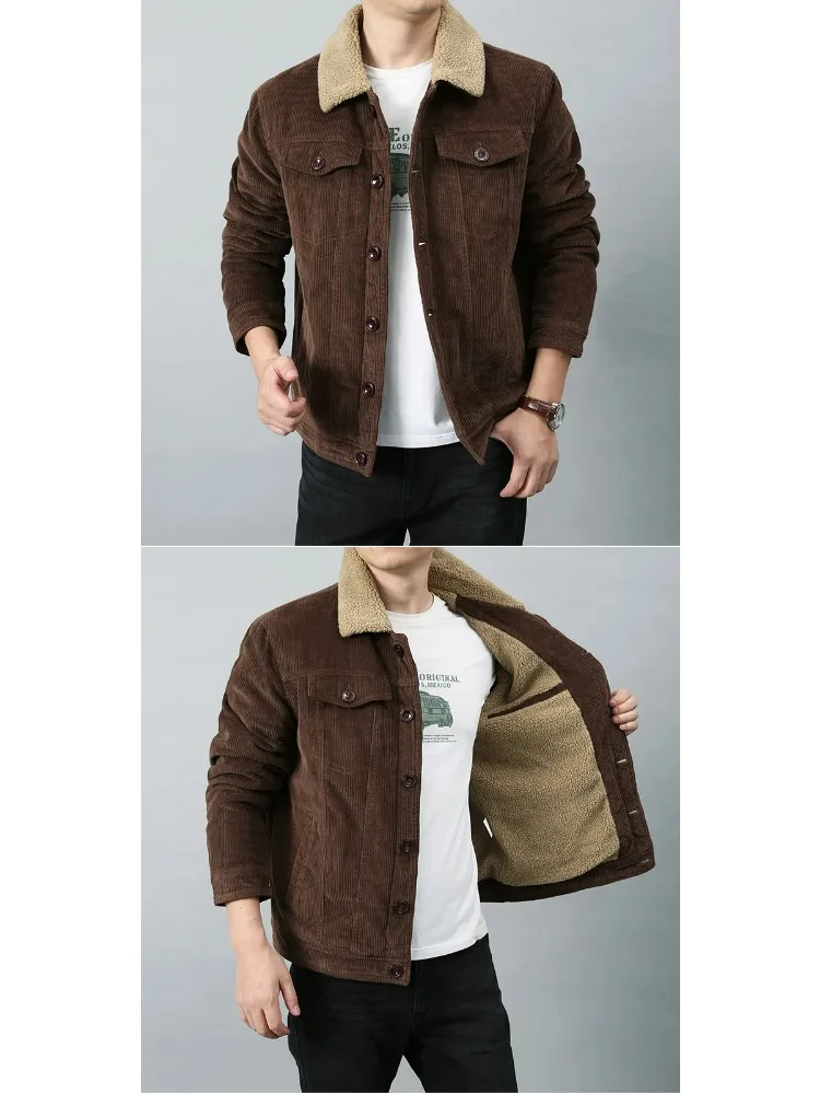 Harajuku Male Cotton Jackets Padded Warm Loose Parka Coat Corduroy Short Jacket Man Solid Fur Collar Windbreaker Winter Fleece