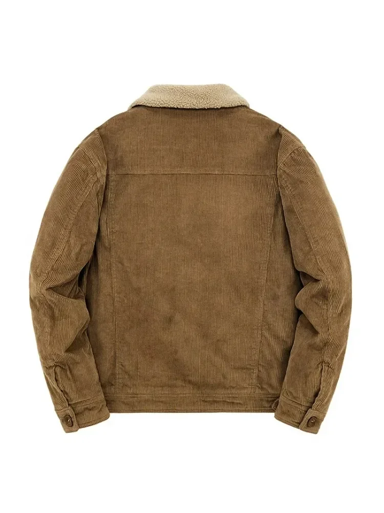 Harajuku Male Cotton Jackets Padded Warm Loose Parka Coat Corduroy Short Jacket Man Solid Fur Collar Windbreaker Winter Fleece