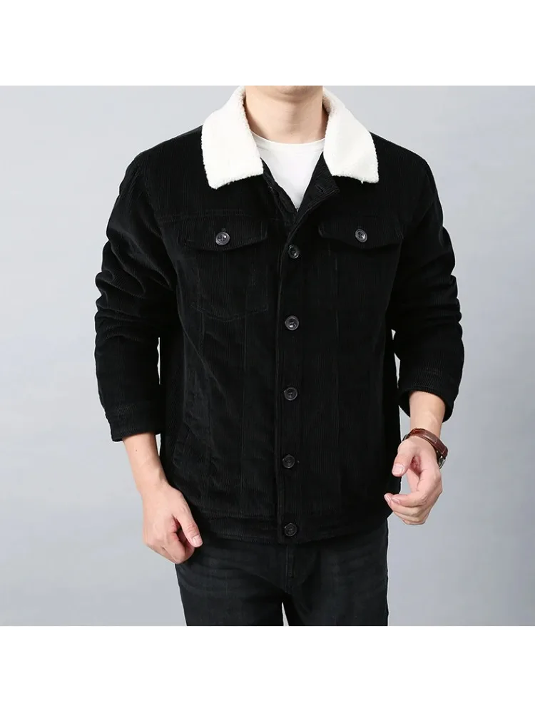 Harajuku Male Cotton Jackets Padded Warm Loose Parka Coat Corduroy Short Jacket Man Solid Fur Collar Windbreaker Winter Fleece