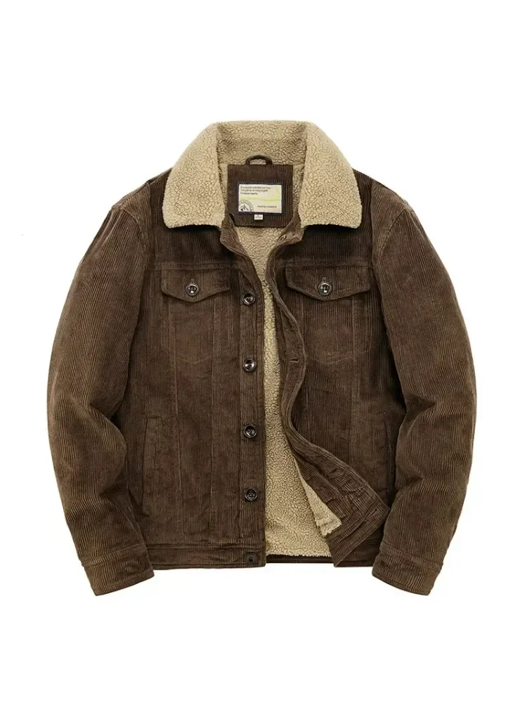 Harajuku Male Cotton Jackets Padded Warm Loose Parka Coat Corduroy Short Jacket Man Solid Fur Collar Windbreaker Winter Fleece