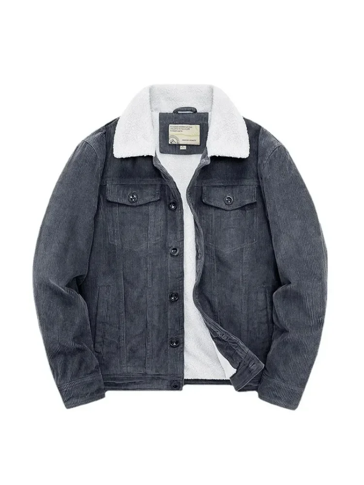 Harajuku Male Cotton Jackets Padded Warm Loose Parka Coat Corduroy Short Jacket Man Solid Fur Collar Windbreaker Winter Fleece