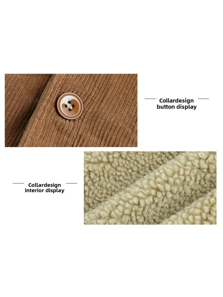 Harajuku Male Cotton Jackets Padded Warm Loose Parka Coat Corduroy Short Jacket Man Solid Fur Collar Windbreaker Winter Fleece