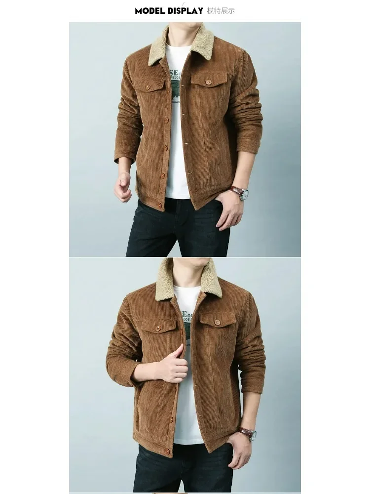Harajuku Male Cotton Jackets Padded Warm Loose Parka Coat Corduroy Short Jacket Man Solid Fur Collar Windbreaker Winter Fleece