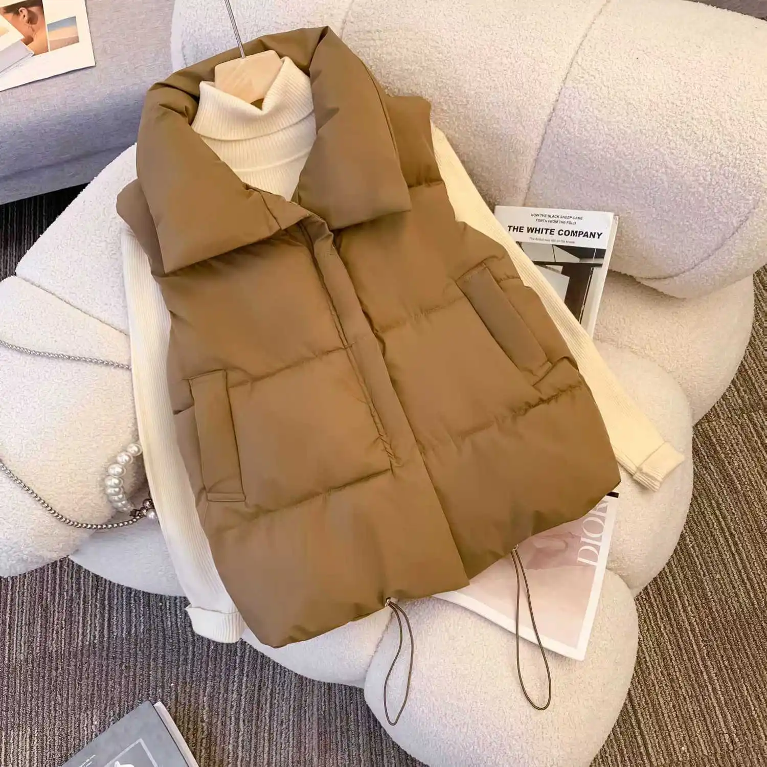 Oversizes Zipper Down Cotton Vest Loose Women Autumn Winter Casual Waistcoat Clothing Sleeveless Solid Color Basics Jacket Top