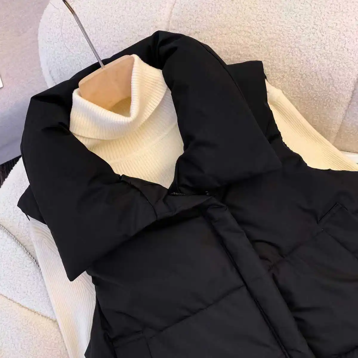 Oversizes Zipper Down Cotton Vest Loose Women Autumn Winter Casual Waistcoat Clothing Sleeveless Solid Color Basics Jacket Top