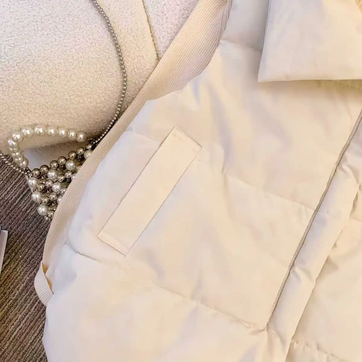 Oversizes Zipper Down Cotton Vest Loose Women Autumn Winter Casual Waistcoat Clothing Sleeveless Solid Color Basics Jacket Top