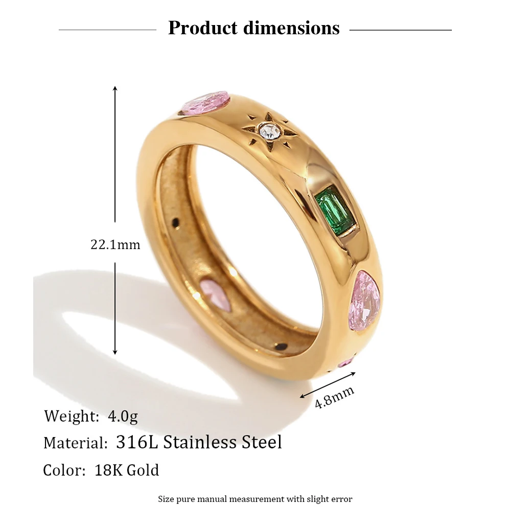 MamacitaSlay 316L Stainless Steel Multicolor Zircon Ring Waterproof 18K Gold Plated Jewelry For Women's Classic Ring Gift 2026