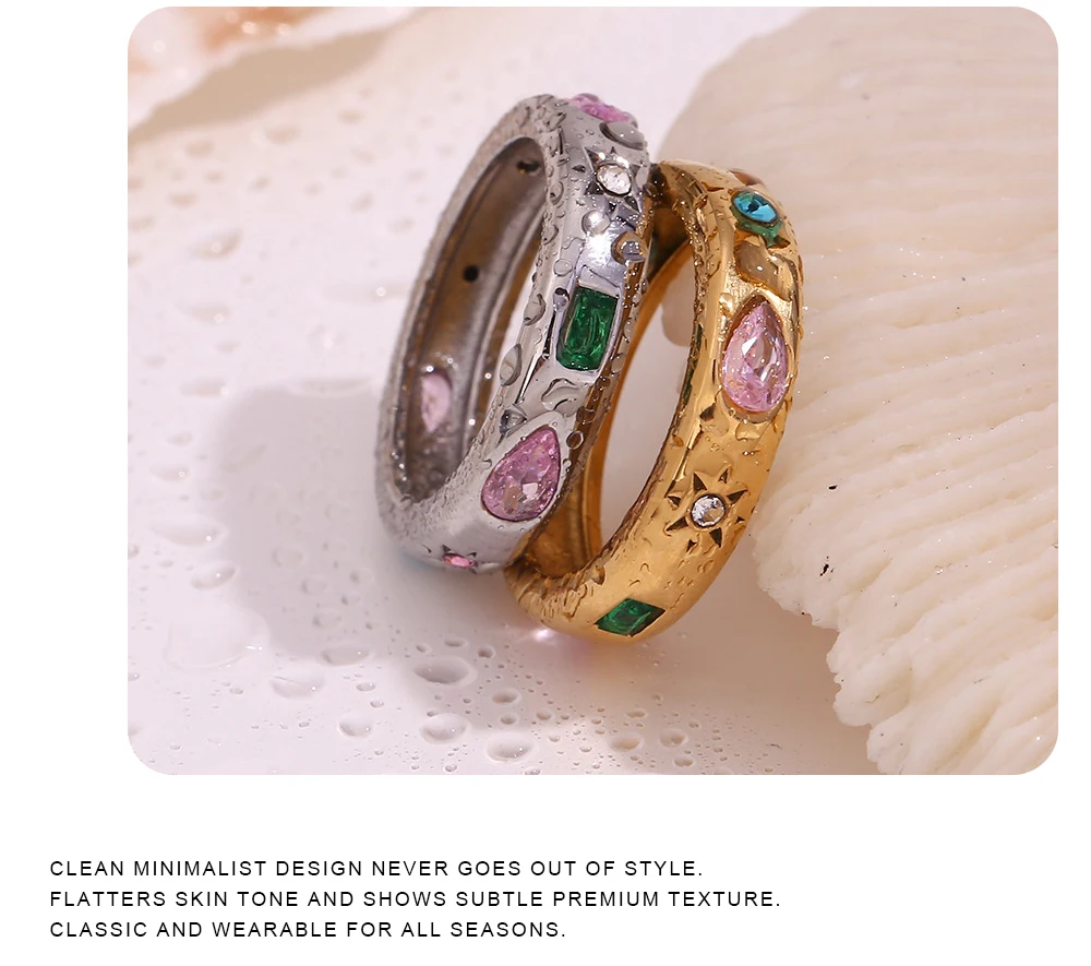 MamacitaSlay 316L Stainless Steel Multicolor Zircon Ring Waterproof 18K Gold Plated Jewelry For Women's Classic Ring Gift 2026