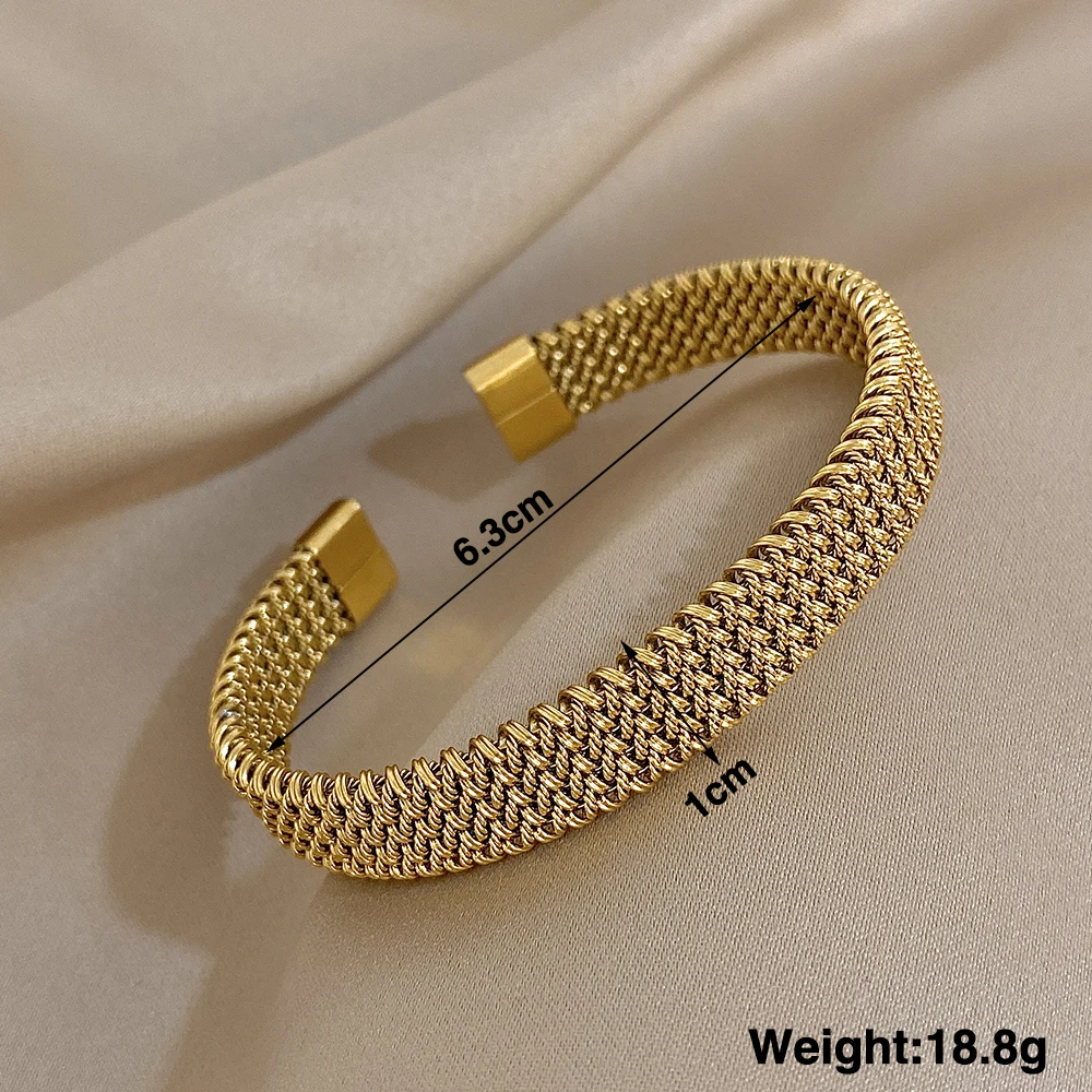 Vintage Golden Stainless Steel Weave Bracelet for Women Men Trendy 5 7 10 14mm Size Chunky Bangle Bracelets Waterproof Jewelry